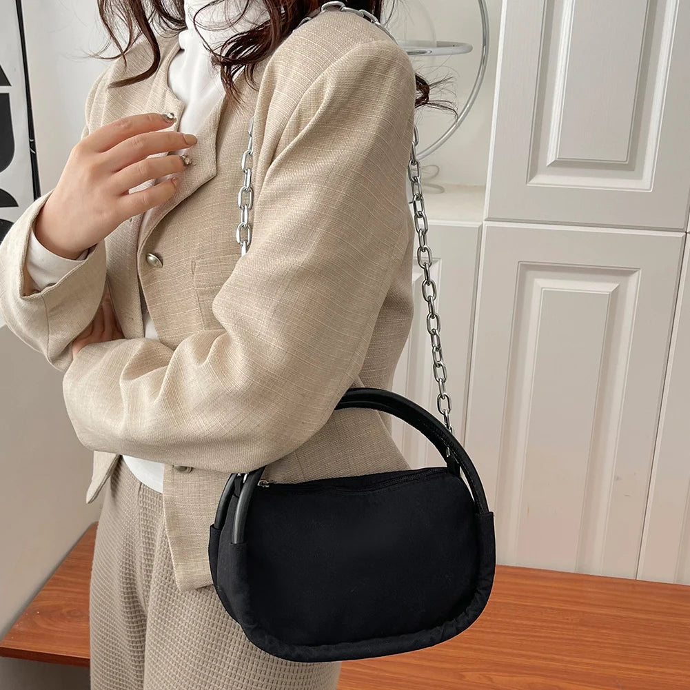 Solid Oxford Cloth Female Shoulder Bag Chain Small Tote Travel Purse