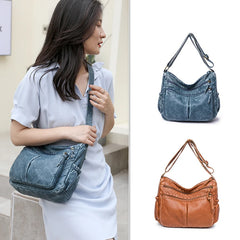 Vintage Leather Shoulder Bag Crossbody Messenger Pack Brown