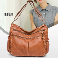 Vintage Leather Shoulder Bag Crossbody Messenger Pack Brown