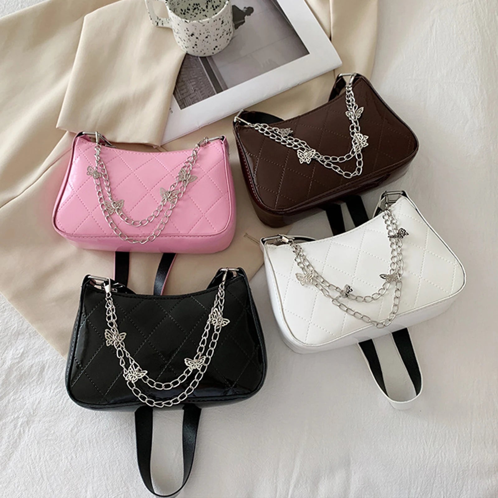 Women Shoulder Bag Butterfly Chain Decoration Detachable Strap