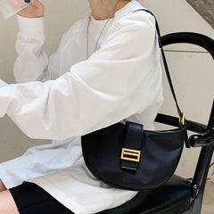 Casual Solid Saddle Shoulder Bag Purse with Zipper for Women