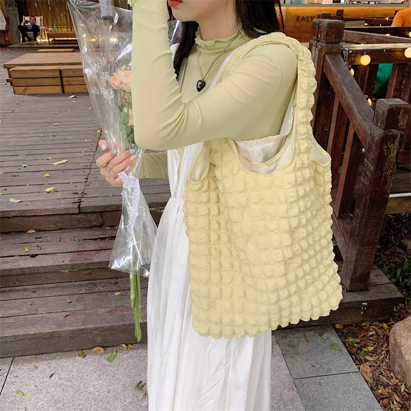Women Shoulder Bags Pleated Bubbles Large Capacity Female Vest Underarm Bag Tote