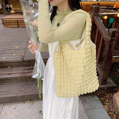Women Shoulder Bags Pleated Bubbles Large Capacity Female Vest Underarm Bag Tote