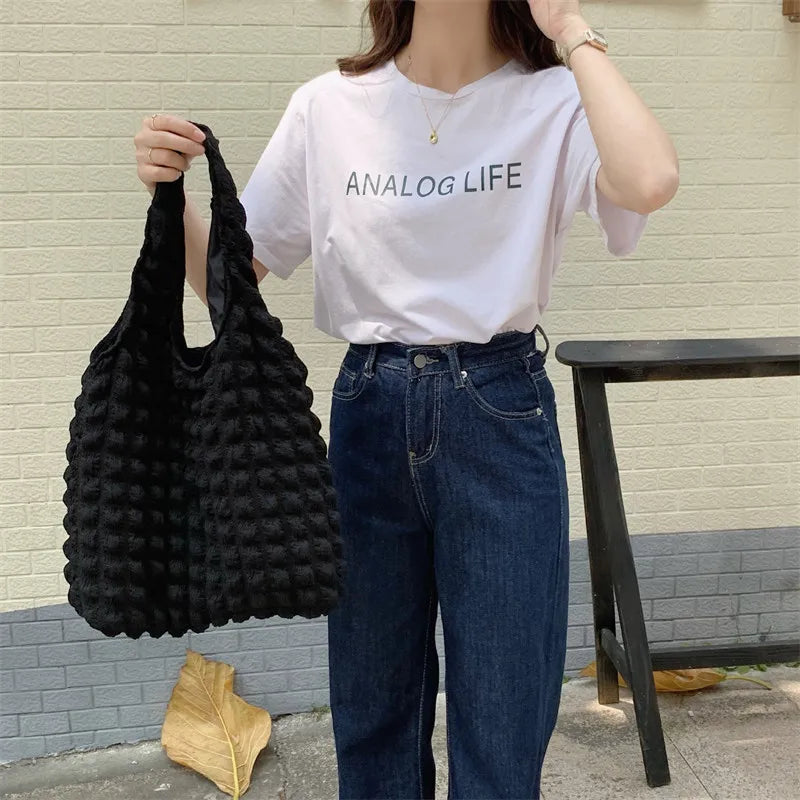 Women Shoulder Bags Pleated Bubbles Large Capacity Female Vest Underarm Bag Tote