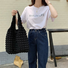 Women Shoulder Bags Pleated Bubbles Large Capacity Female Vest Underarm Bag Tote