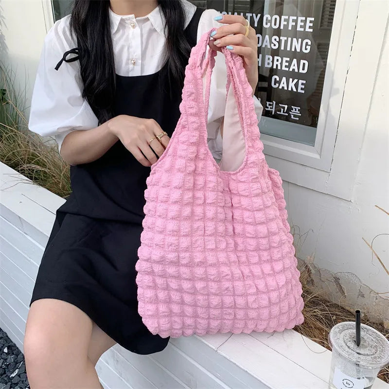 Women Shoulder Bags Pleated Bubbles Large Capacity Female Vest Underarm Bag Tote