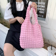 Women Shoulder Bags Pleated Bubbles Large Capacity Female Vest Underarm Bag Tote