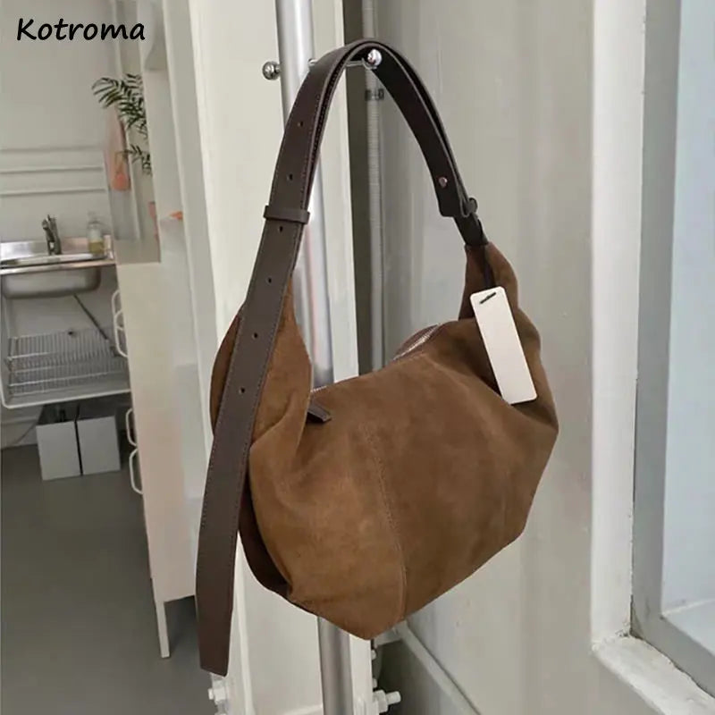 Vintage Frosted Shoulder Bag Classic Underarm Large Capacity