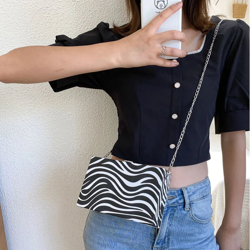 Leopard Printed PU Leather Shoulder Bag with Chain Strap