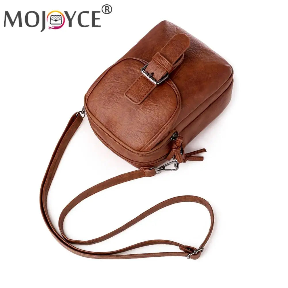 Soft Leather Shoulder Bag Solid Color Casual Travel Handbag