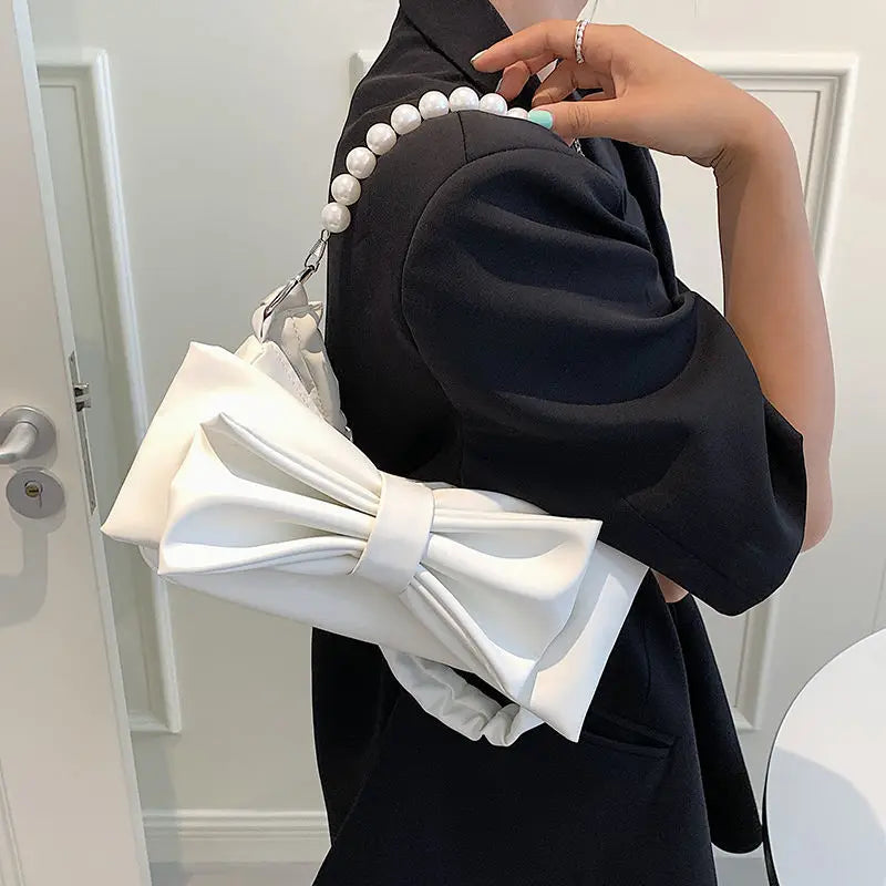 Solid Bow Zipper Female Shoulder Bag PU Leather All-match Handbag