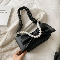 Solid Bow Zipper Female Shoulder Bag PU Leather All-match Handbag