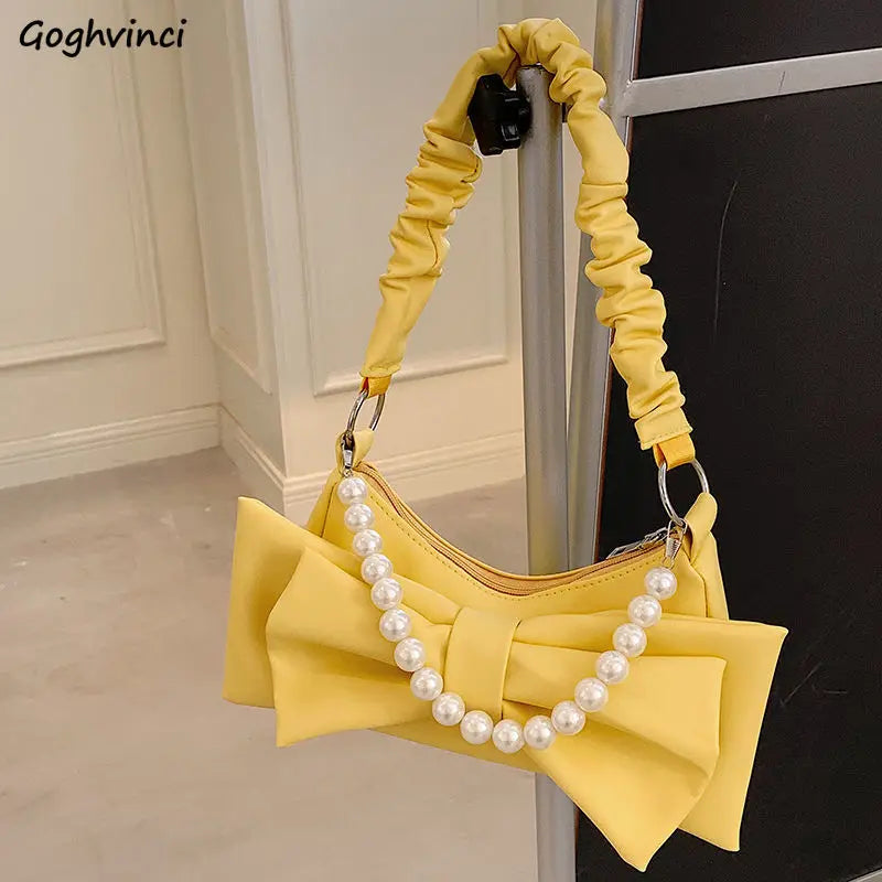 Solid Bow Zipper Female Shoulder Bag PU Leather All-match Handbag