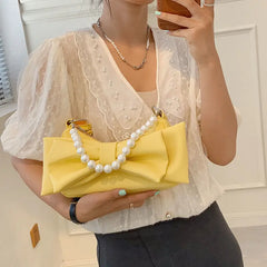 Solid Bow Zipper Female Shoulder Bag PU Leather All-match Handbag