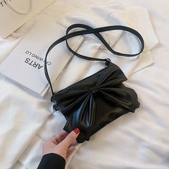 Solid Bow Zipper Female Shoulder Bag PU Leather All-match Handbag