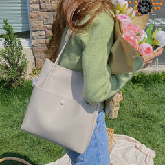 Solid PU Leather Shoulder Bag Large Capacity Casual Totes Harajuku Style Ins
