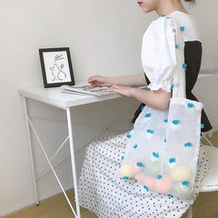 Mesh Translucent Shoulder Bag Floral Embroidery Beach Handbag