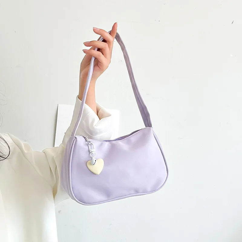 Vintage Heart Pendant Shoulder Bag for Women Zipper Casual Dumpling Handbag