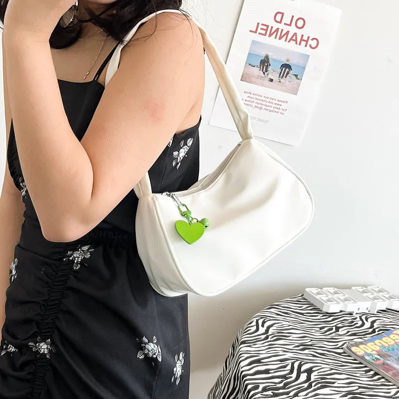 Vintage Heart Pendant Shoulder Bag for Women Zipper Casual Dumpling Handbag