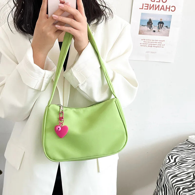Vintage Heart Pendant Shoulder Bag for Women Zipper Casual Dumpling Handbag