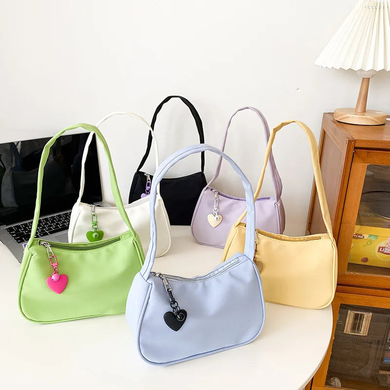 Vintage Heart Pendant Shoulder Bag for Women Zipper Casual Dumpling Handbag