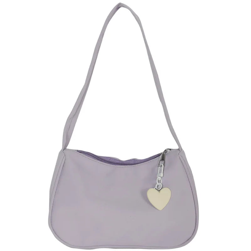 Vintage Heart Pendant Shoulder Bag for Women Zipper Casual Dumpling Handbag