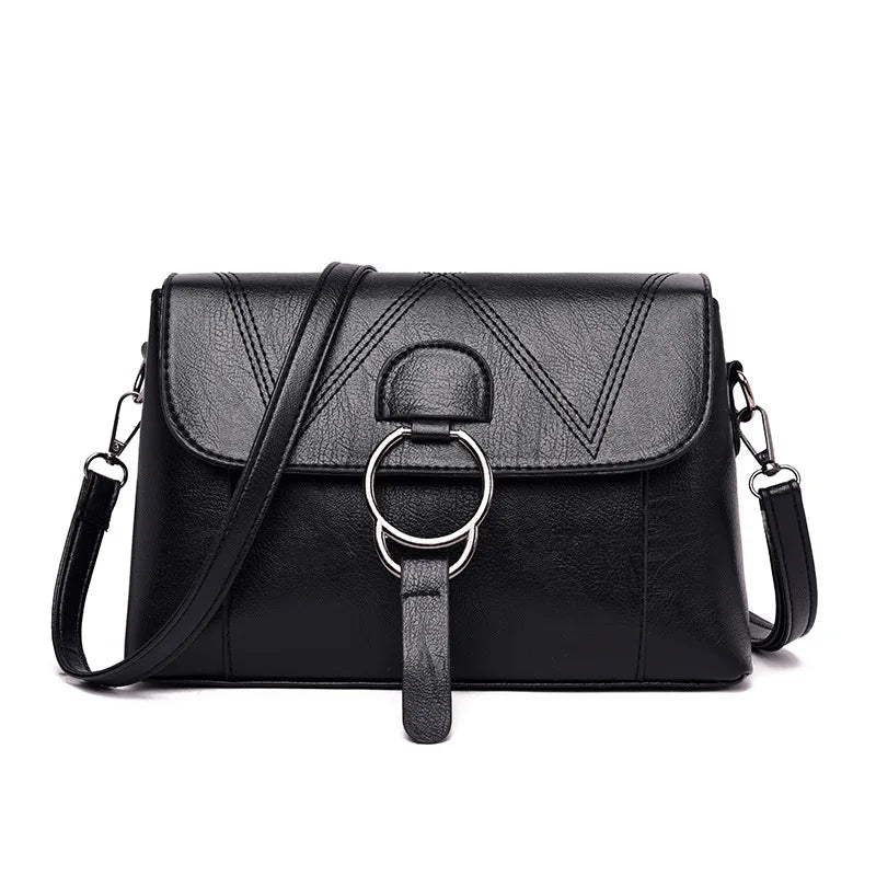 PU Leather Shoulder Bag for Women with Iron Ring
