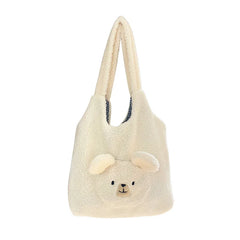 Fluffy Fur Shoulder Bag for Women, Embroidered Lady Tote