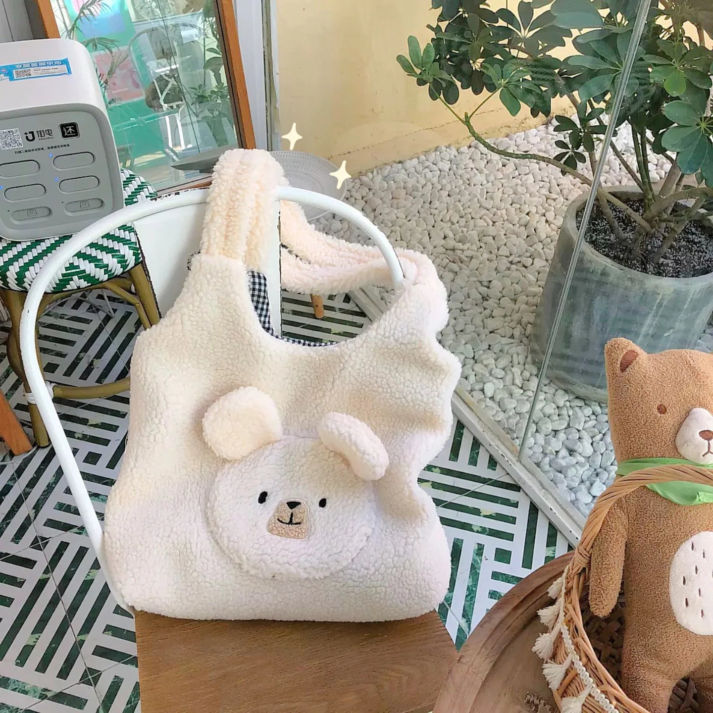 Fluffy Fur Shoulder Bag for Women, Embroidered Lady Tote