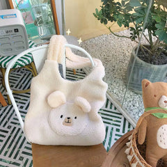 Fluffy Fur Shoulder Bag for Women, Embroidered Lady Tote