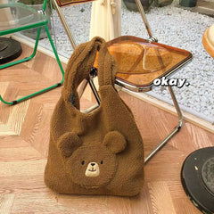 Fluffy Fur Shoulder Bag for Women, Embroidered Lady Tote