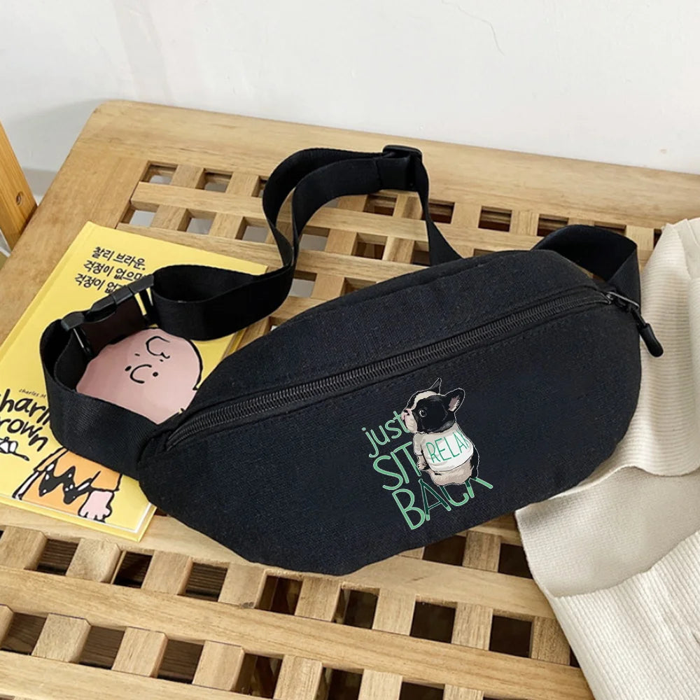 Dog Print Shoulder Chest Bag Waist Bag Mini Handbag Crossbody Belt Organizer