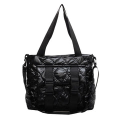 Women Cotton Padded Shoulder Handbag Waterproof Nylon Tote for Travel Shopping