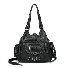 Women Small Handbag Top-handle Satchel Soft PU Shoulder Bag Multi-pockets