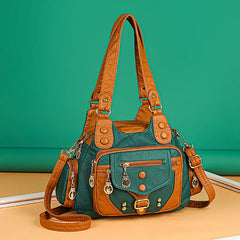 Women Small Handbag Top-handle Satchel Soft PU Shoulder Bag Multi-pockets