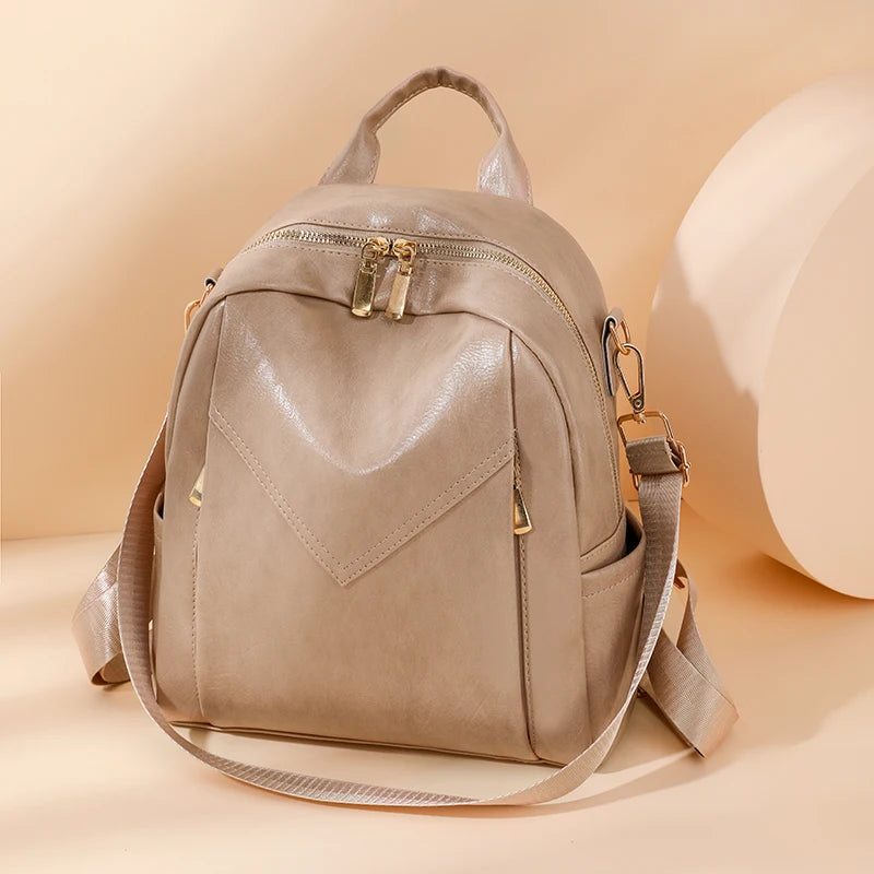 Women Soft Leather Backpack Solid Shoulder Bag High Travel Girl Schoolbag