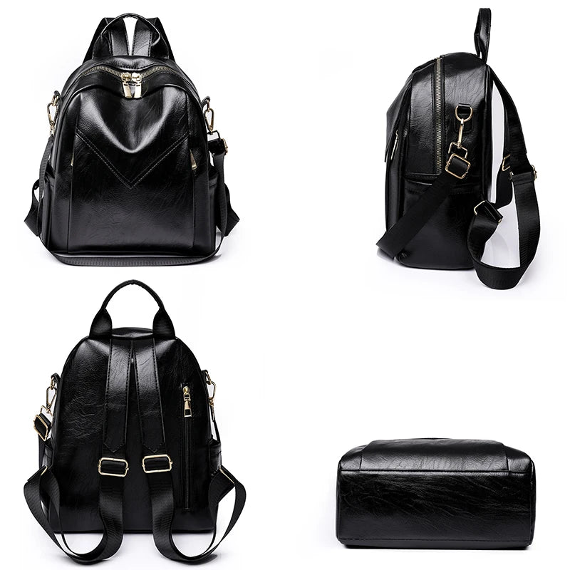 Women Soft Leather Backpack Solid Shoulder Bag High Travel Girl Schoolbag