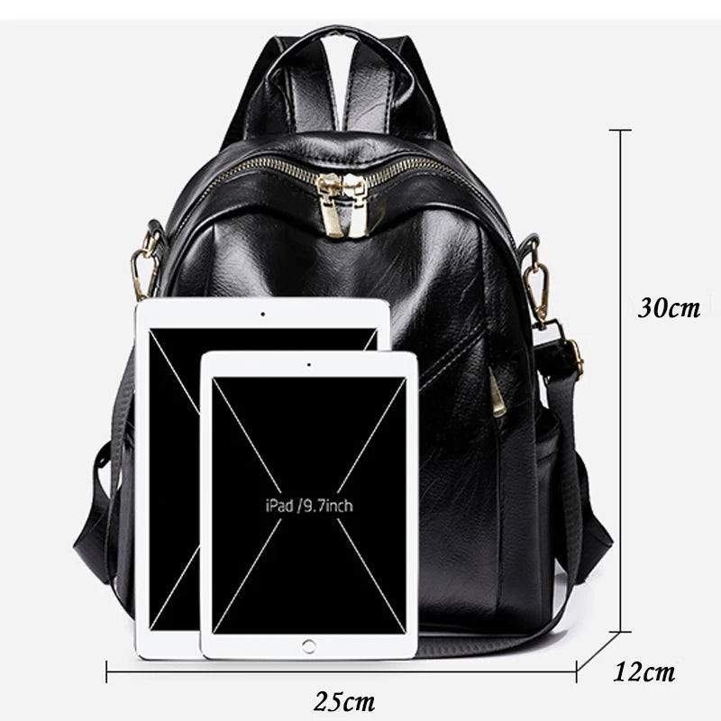 Women Soft Leather Backpack Solid Shoulder Bag High Travel Girl Schoolbag