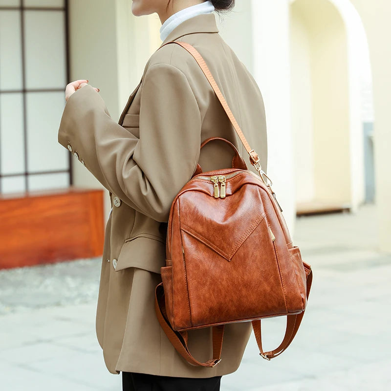 Women Soft Leather Backpack Solid Shoulder Bag High Travel Girl Schoolbag