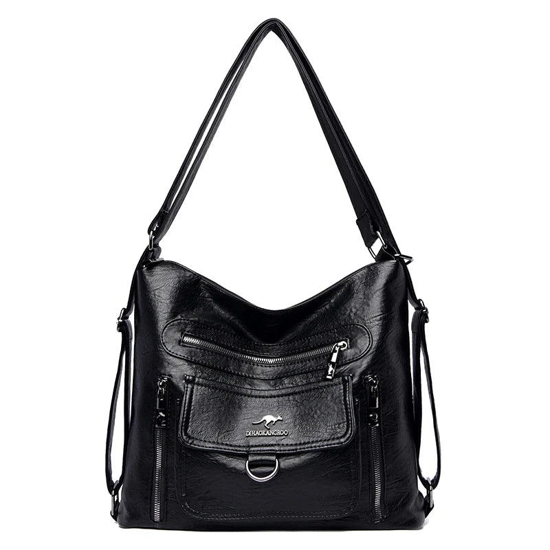 Soft Leather Handbag Large Capacity Multifunction Backpack