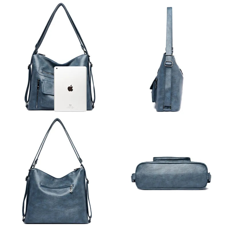 Soft Leather Handbag Large Capacity Multifunction Backpack
