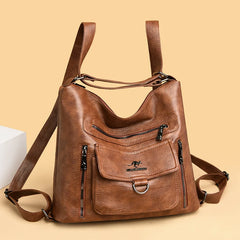Soft Leather Handbag Large Capacity Multifunction Backpack