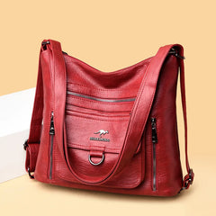 Soft Leather Handbag Large Capacity Multifunction Backpack