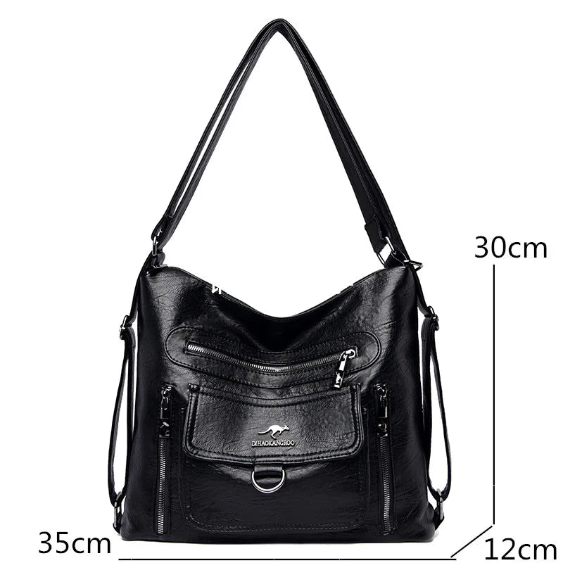 Soft Leather Handbag Large Capacity Multifunction Backpack