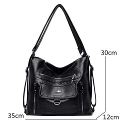Soft Leather Handbag Large Capacity Multifunction Backpack