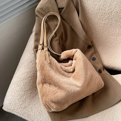 Soft Plush Double Strap Shoulder Bag Winter Warm Faux Fur Shopping Bag