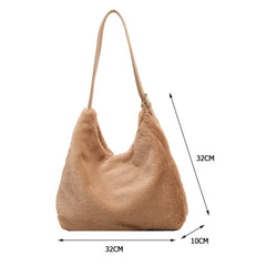 Soft Plush Double Strap Shoulder Bag Winter Warm Faux Fur Shopping Bag