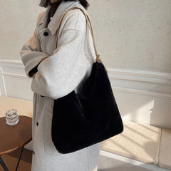 Soft Plush Double Strap Shoulder Bag Winter Warm Faux Fur Shopping Bag