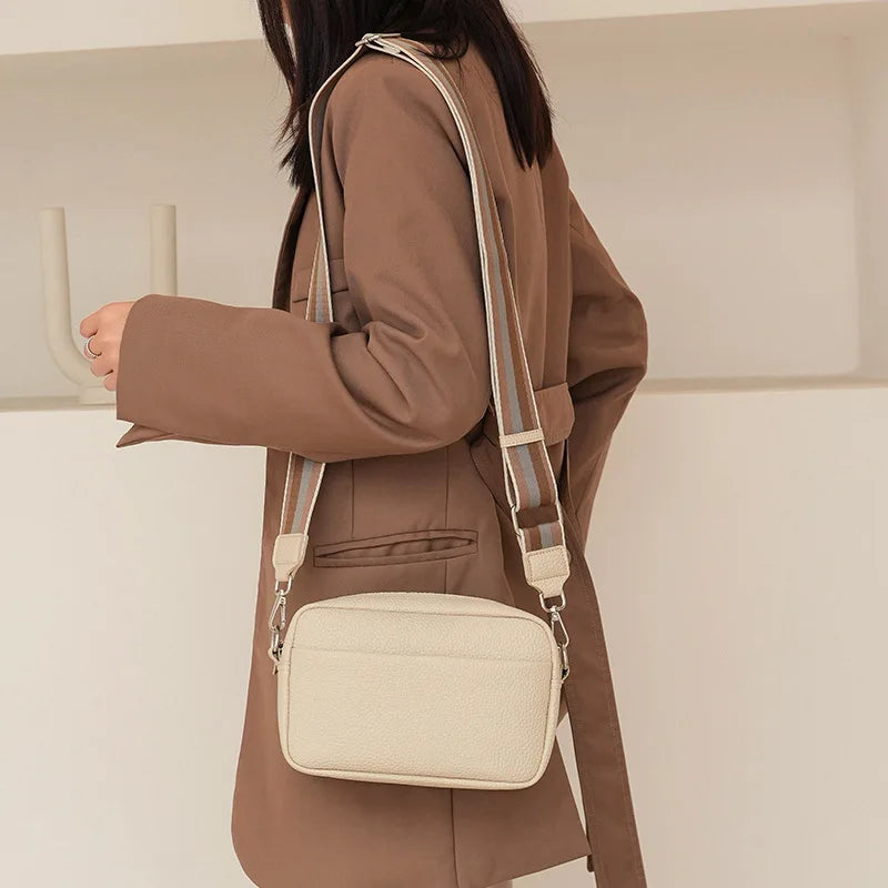 Women Solid Classic Purses Handbags Wide Fabric Strap Crossbody Bag