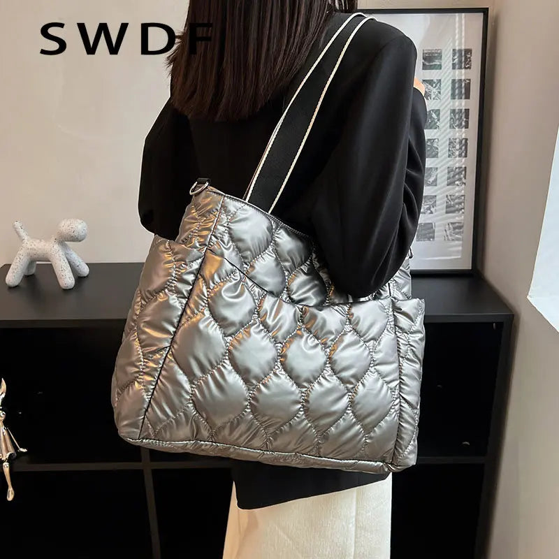 Women Solid Shoulder Bag Multi-Pocket Zipper Messenger Bag